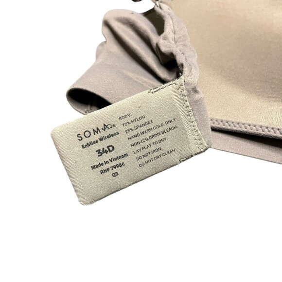 Soma Enbliss Wireless Bra 34D Molded Cup Full Coverage Brown Soft Comfort‎ - Picture 3 of 7